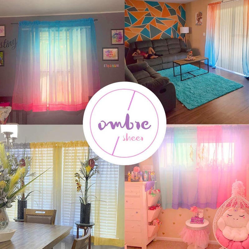 Yancorp Bedroom Curtains 63 inch Length Sheer Curtain Pink Purple Ombre Curtains Rod Pocket Drapes for Girls Living Room Mermaid Bedroom Decor, 1 Panel(Pink Purple, 40"x63") - Image 5